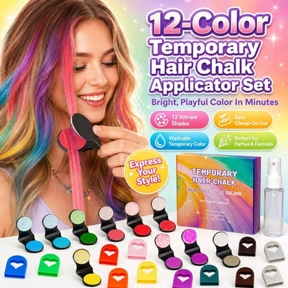 🎉🔥Last Day 70% OFF - 🌈12-Color Temporary Hair Chalk Applicator Set🎁-Ready for Christmas!🎅