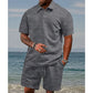 🔥Hot Sale 50% Off💥Men’s Diamond Pattern Turn-Down Collar Short Sleeve Top & Drawstring Shorts 2-Piece Set