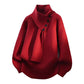 Unisex Casual Ribbed Sweater with Detachable Scarf