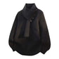 Unisex Casual Ribbed Sweater with Detachable Scarf