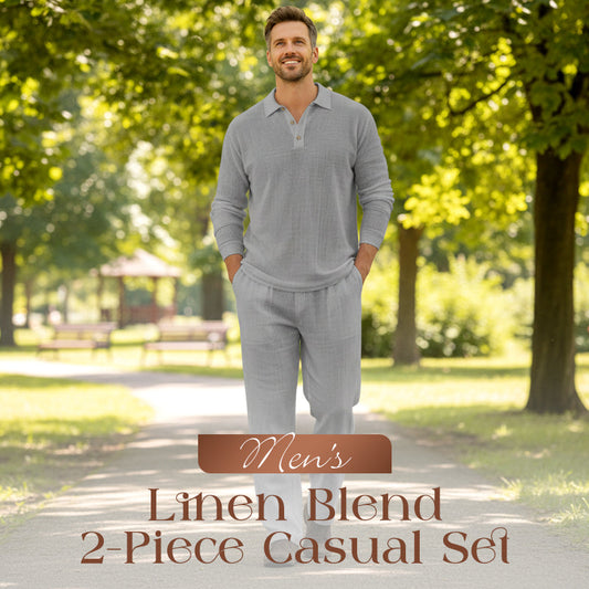 💎 -55% ON MEN'S LINEN BLEND SET! 💎 Breathable 2-Piece Collared Shirt & Pants for Summer Relaxation