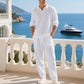 💎 -55% ON MEN'S LINEN BLEND SET! 💎 Breathable 2-Piece Collared Shirt & Pants for Summer Relaxation