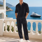 💎 -55% ON MEN'S LINEN BLEND SET! 💎 Breathable 2-Piece Collared Shirt & Pants for Summer Relaxation