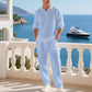 💎 -55% ON MEN'S LINEN BLEND SET! 💎 Breathable 2-Piece Collared Shirt & Pants for Summer Relaxation