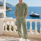 💎 -55% ON MEN'S LINEN BLEND SET! 💎 Breathable 2-Piece Collared Shirt & Pants for Summer Relaxation