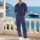 💎 -55% ON MEN'S LINEN BLEND SET! 💎 Breathable 2-Piece Collared Shirt & Pants for Summer Relaxation