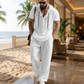 Men's 2-Piece Linen Set Hooded Henley Shirt & Pants