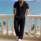 Men's 2-Piece Linen Set Hooded Henley Shirt & Pants