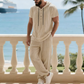 Men's 2-Piece Linen Set Hooded Henley Shirt & Pants