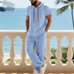 Men's 2-Piece Linen Set Hooded Henley Shirt & Pants
