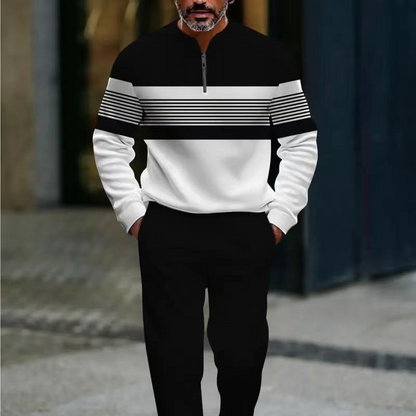 💎 50% OFF! 💎 Men's Graphic Print Pullover & Pants Set – Quarter-Zip, Breathable Polyester & Modern Coordinated Look 👕👖