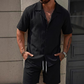 Men's Casual Solid Color Top & Drawstring Shorts Set