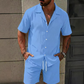 Men's Casual Solid Color Top & Drawstring Shorts Set