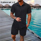Men's Casual Jacquard Shirt and Shorts Set