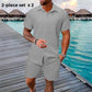 Men's Casual Jacquard Shirt and Shorts Set