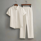 📢50% OFF !! ⏰Men's Textured 2-Piece Shirt & Pants Set – Breathable, Stand Collar, Elastic Waist 🌿