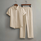 📢50% OFF !! ⏰Men's Textured 2-Piece Shirt & Pants Set – Breathable, Stand Collar, Elastic Waist 🌿