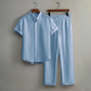 📢50% OFF !! ⏰Men's Textured 2-Piece Shirt & Pants Set – Breathable, Stand Collar, Elastic Waist 🌿