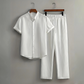 📢50% OFF !! ⏰Men's Textured 2-Piece Shirt & Pants Set – Breathable, Stand Collar, Elastic Waist 🌿