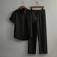 📢50% OFF !! ⏰Men's Textured 2-Piece Shirt & Pants Set – Breathable, Stand Collar, Elastic Waist 🌿