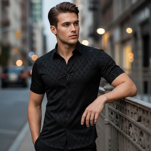 ⏳Limited-time 55% off⏰Men's Textured Black Short Sleeve Shirt👔