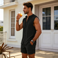 👕Men's Sleeveless Button-Down Top & Shorts Set✨