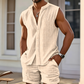 👕Men's Sleeveless Button-Down Top & Shorts Set✨