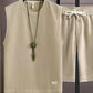 👕 LIMITED-TIME 50% OFF! ✨ Men’s Minimalist Tank & Shorts Set – Waffle Knit, Drawstring Waist, Coordinated 🏃‍♂️