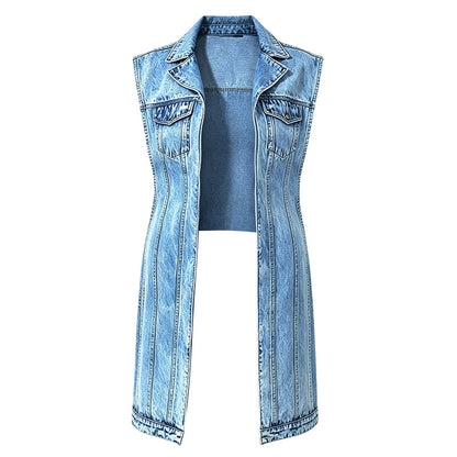 👗 50% OFF NOW! 👖 Women Sleeveless High Slit Denim Vest Dress – Flattering longline fit, high slit & stylish – Perfect for summer layering & casual chic ☀️